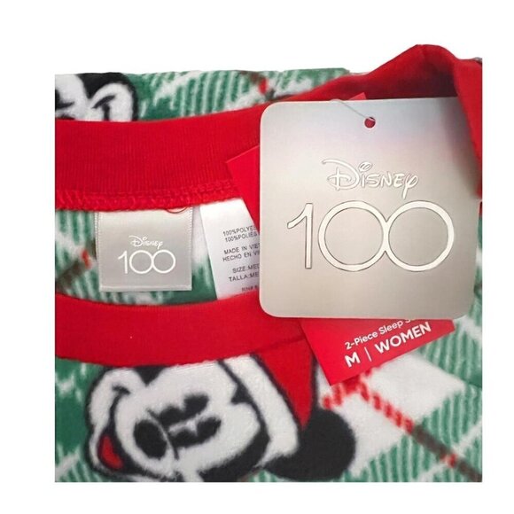 Disney Mickey Mouse Womens Red Green Plaid Fleece Pajamas 2 Pc Sets Sz M New - Picture 6 of 11